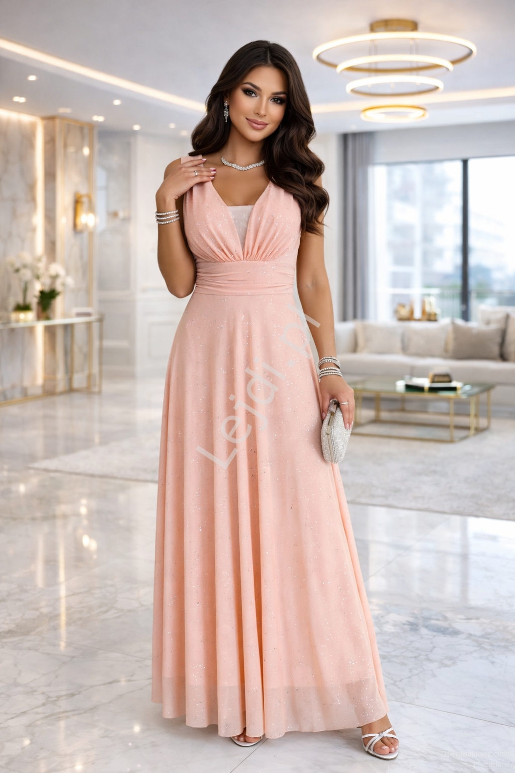 Sukienka damska różowa na wesele, poprawiny, sylwestra z brokatem , wieczorowa 637-6