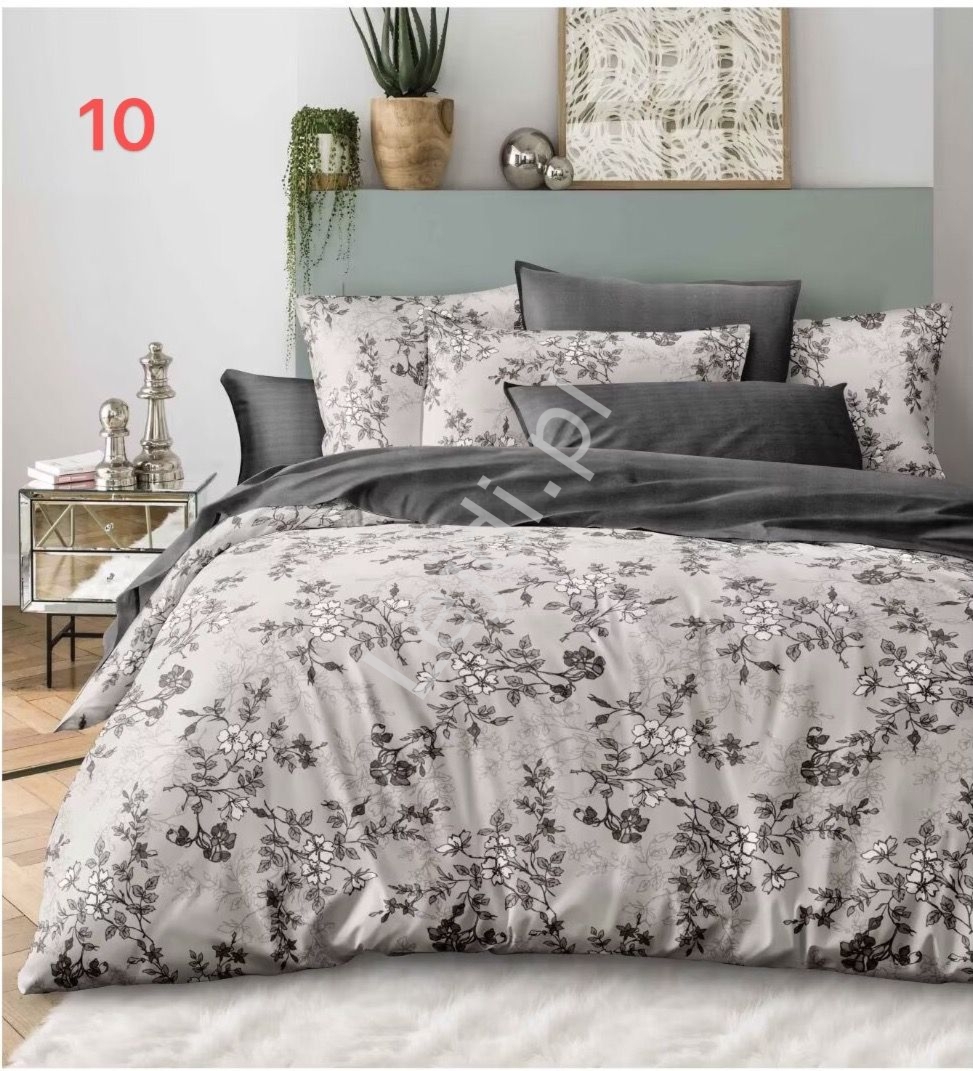 Elegancki komplet szarej pościeli z motywem roślinnym 3 częściowy 160cm x 200cm + poszewka na poduszkę 2x 70x80, Polski Producent