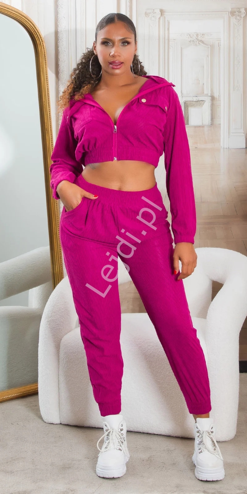 Komplet dresowy spodnie i bluza na zamek / kurtka w prążek ala sztruks 506