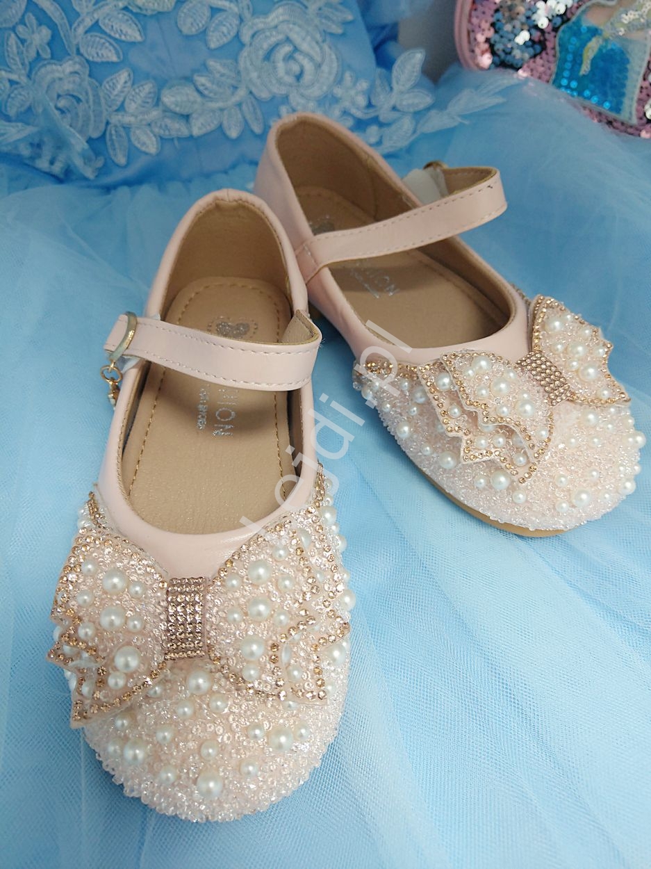 Image of Brudno różowe buty na komunię, na wesele, na przyjęcia. Eleganckie buciki dla dziewczynki F78