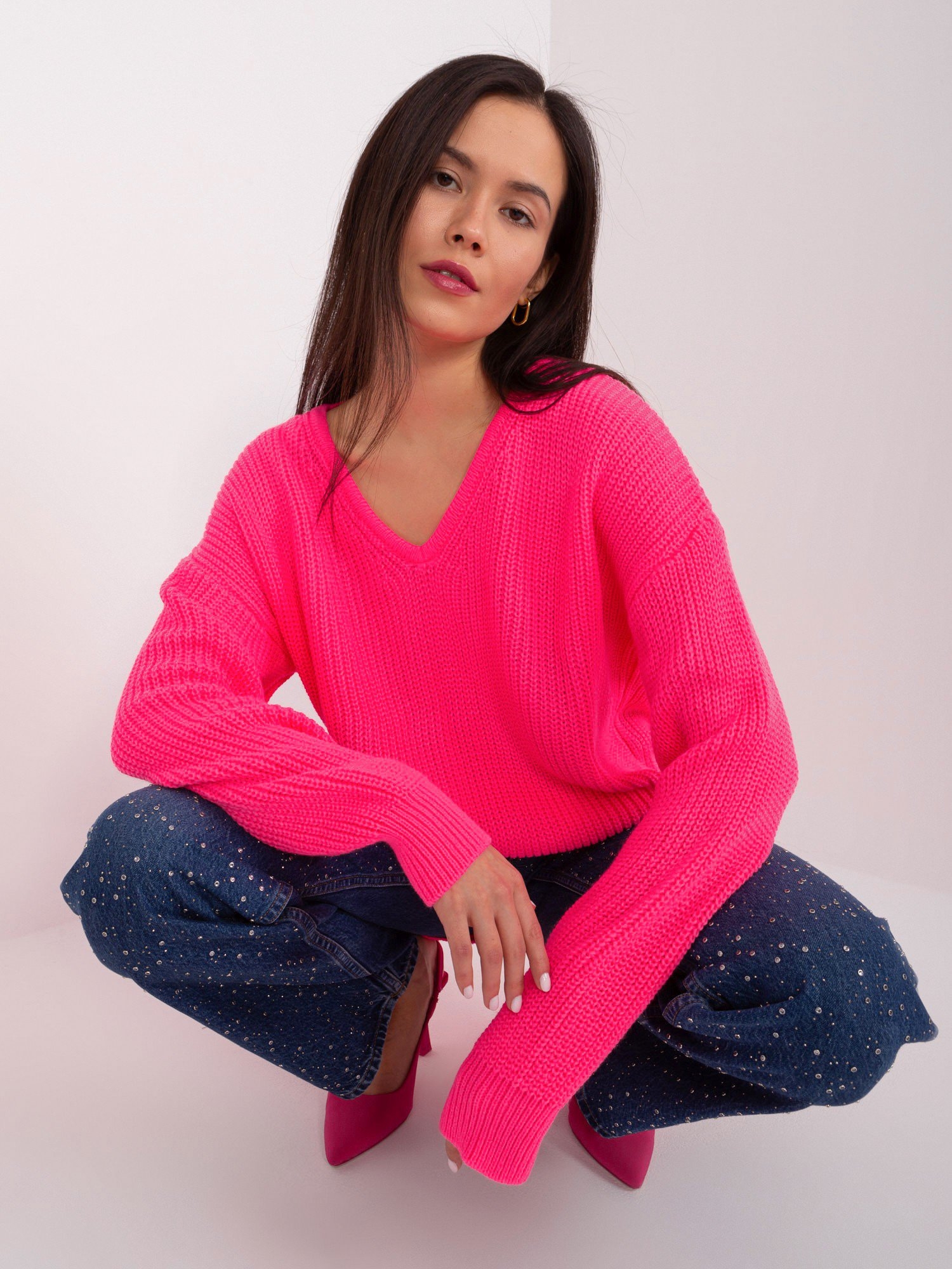 Sweter oversize fluo rowy