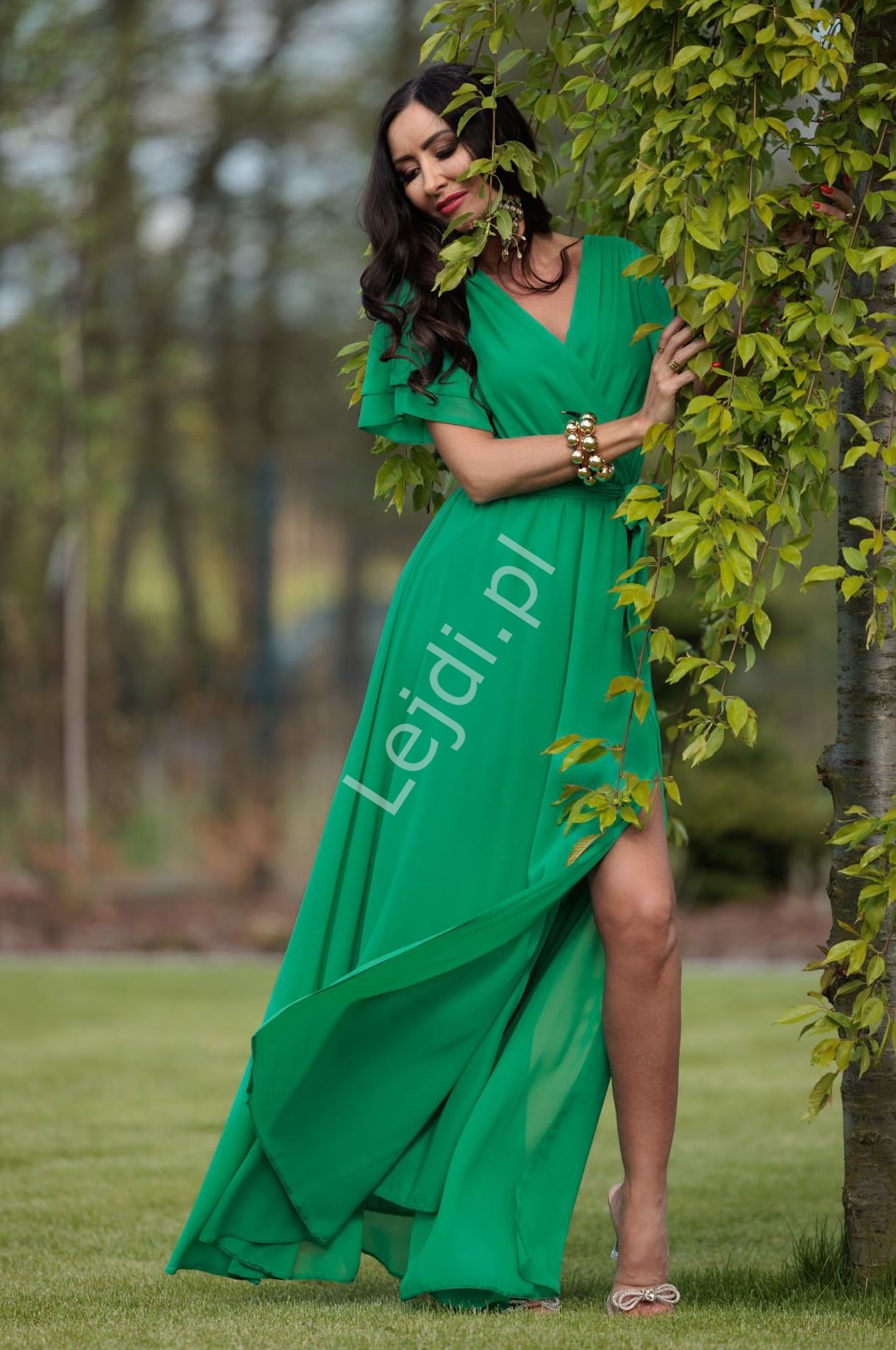 Image of Zielona sukienka Vivien, elegancka sukienka na wesele, imprezy letnie