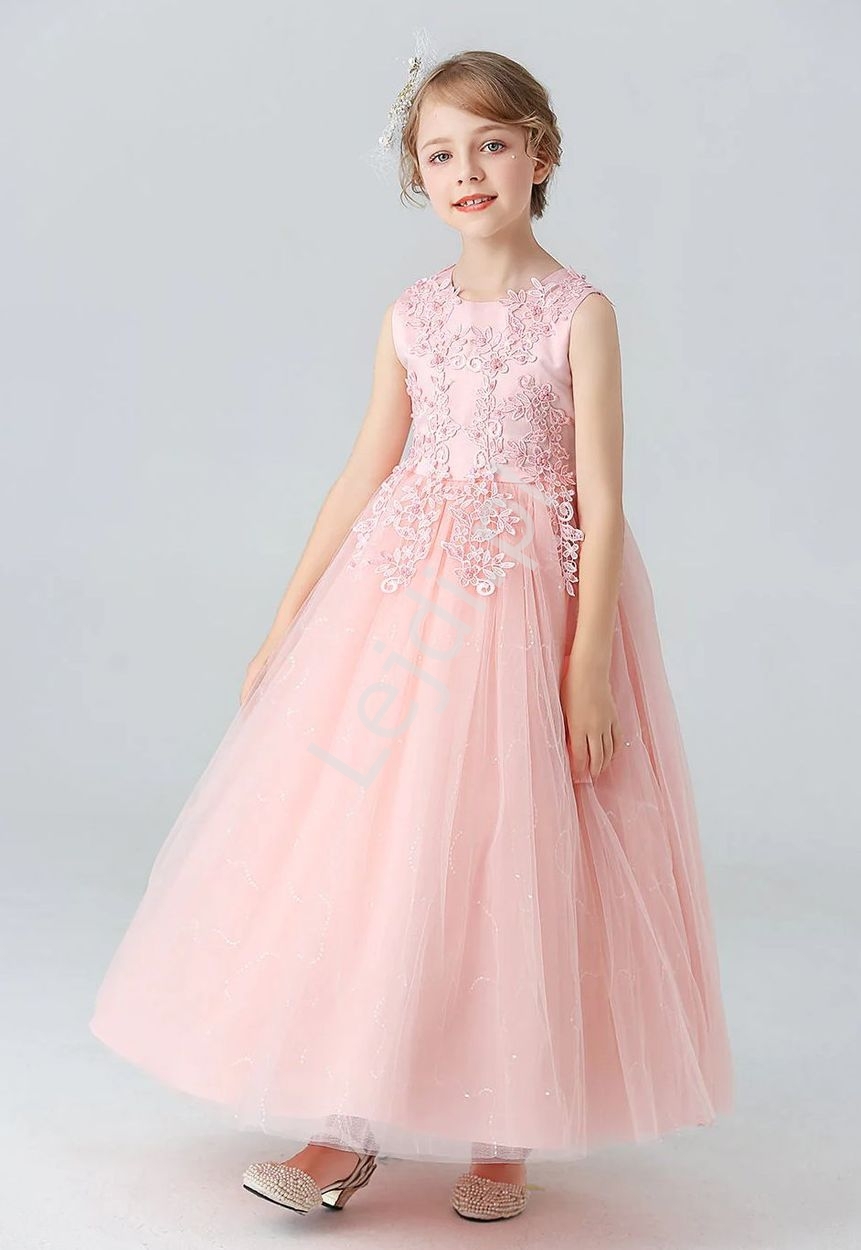 Image of Jasno różowa sukienka dla dziewczynki na wesele, na bal, dziecięca sukienka wieczorowa BX683