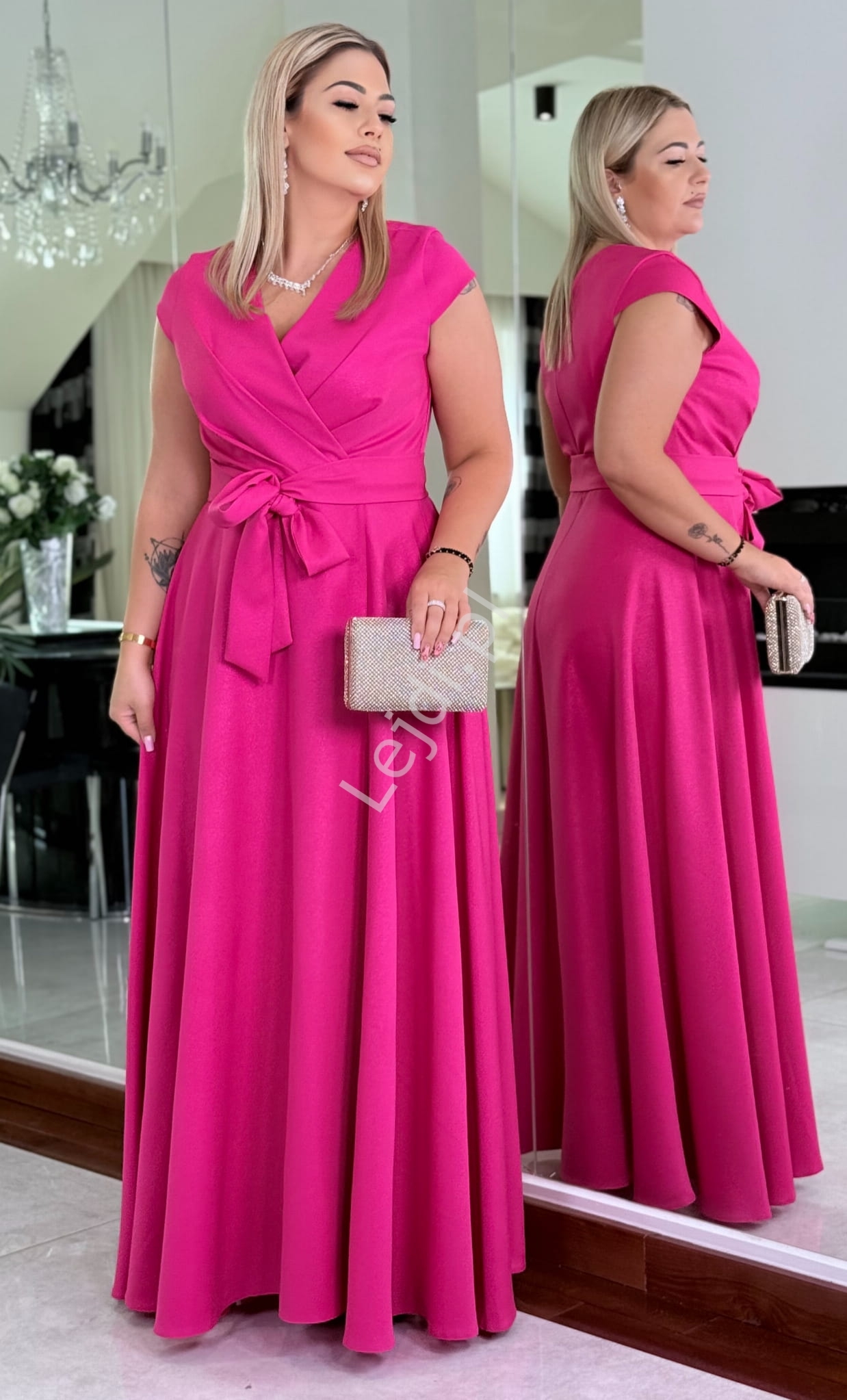 Sukienka na wesele Natalia z rozci�ciem Plus Size ciemno r�zowa fuksja