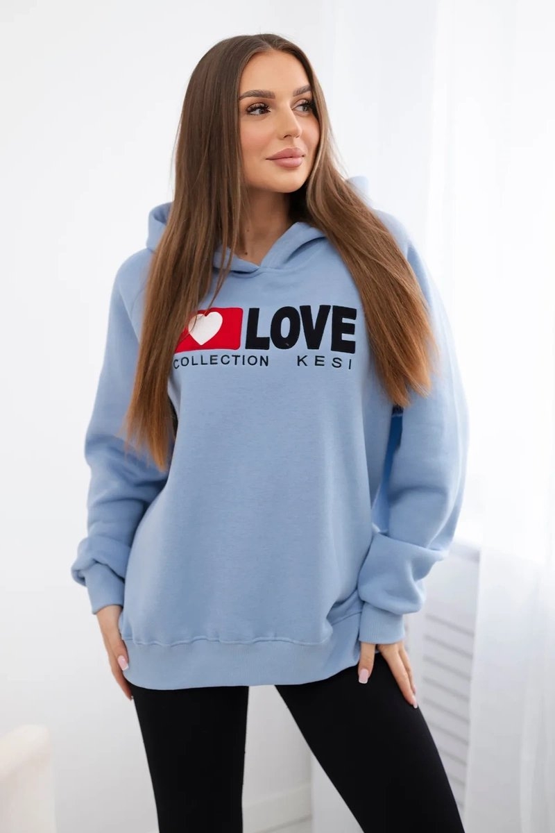 Bluza baweniana ocieplana z kapturem Love niebieska