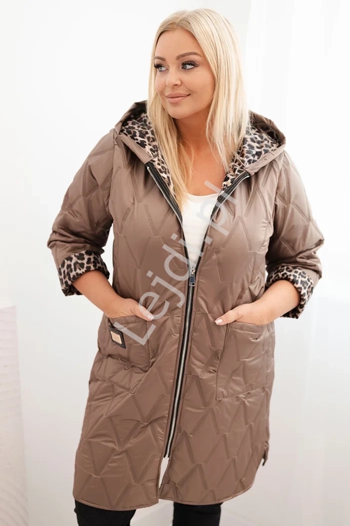 Karmelowa kurtka damska pikowana Plus Size fango 5613