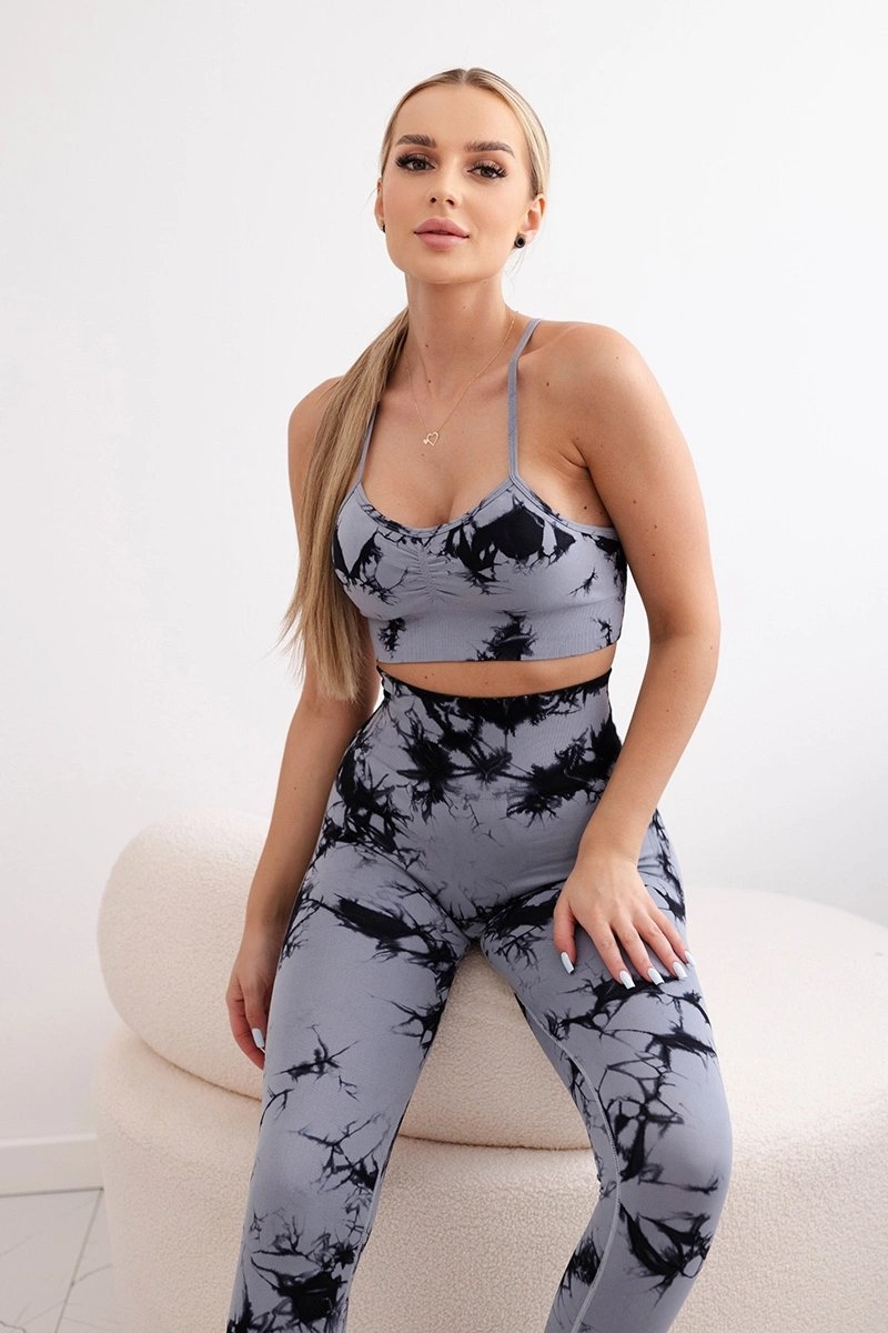 Komplet fitness top z regulowanymi ramiczkami + legginsy push up szary