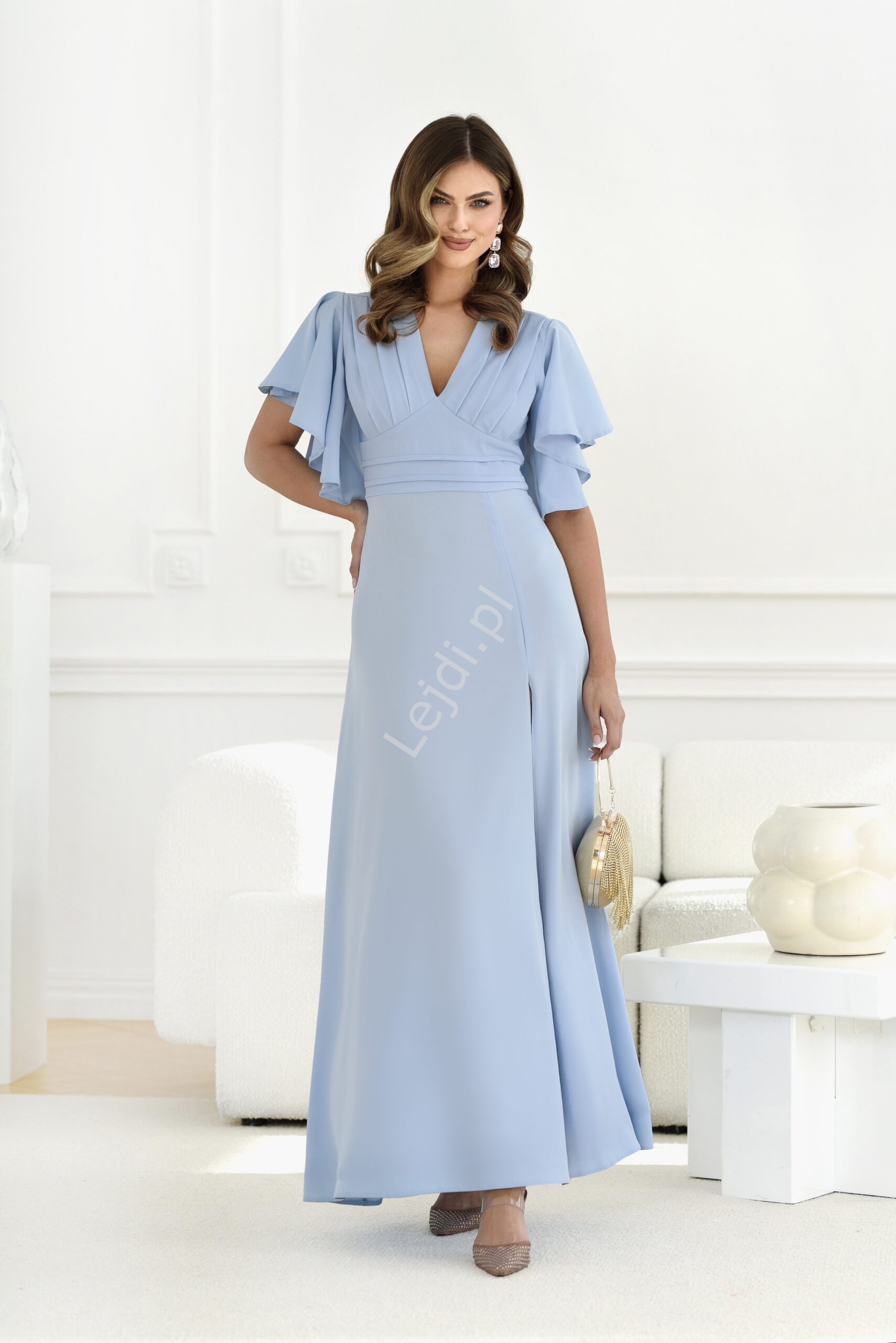 Sukienka rozalia z motylkowymi rkawami bkitna