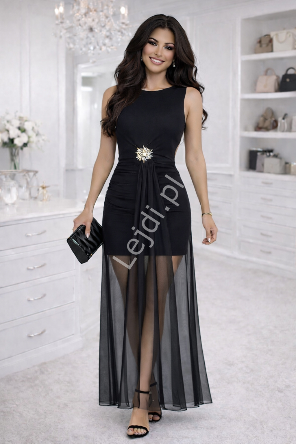 Sukienka wieczorowa na wesele, studni�wk� z tiulem czarna 11228