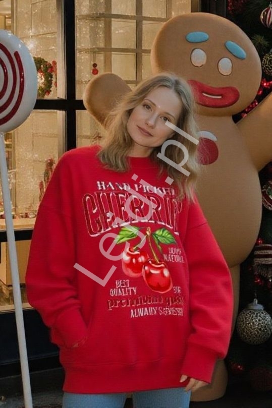 Czerwona bluza wisienki z nadrukiem Cherrie Hand Picked