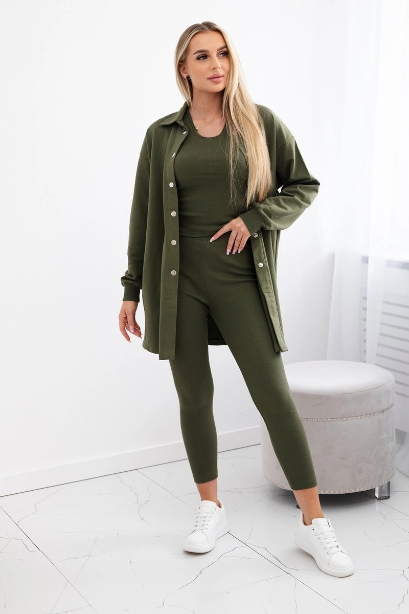 Image of Komplet 3-częściowy bluza, top i legginsy khaki 9452