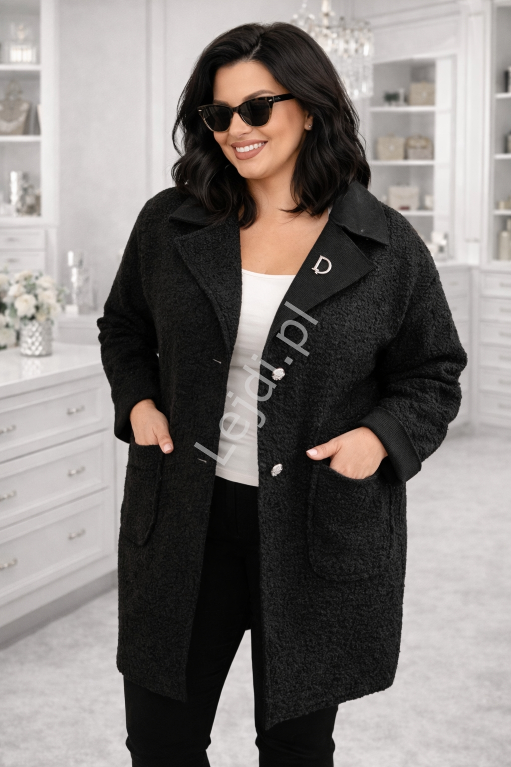 Barankowy płaszcz czarny Plus size 0257