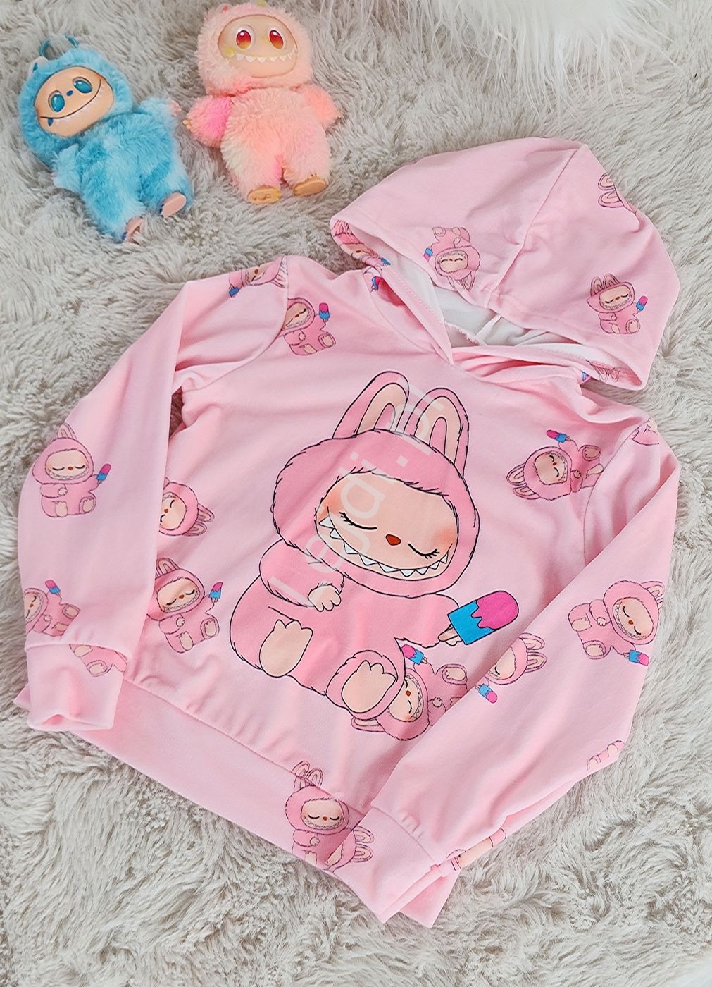 Bluza welurowa Labubu dla dziewczynki , jasno różowa