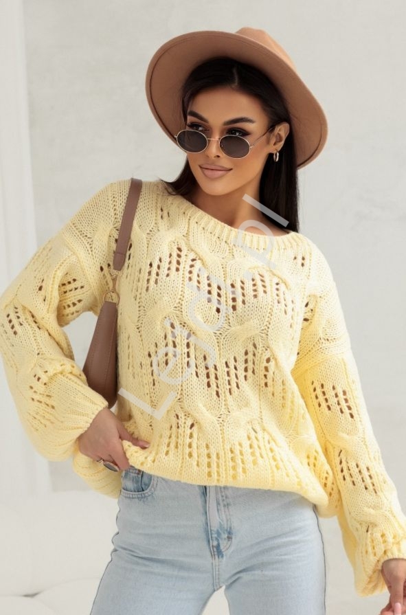 Żółty ażurowy sweter Tina Polski Producent