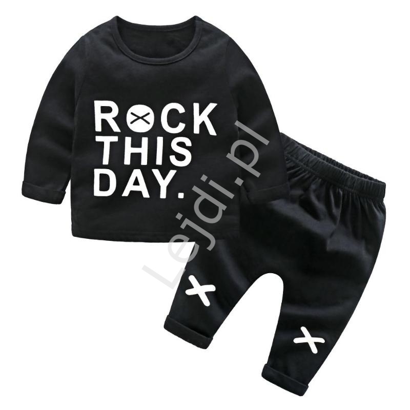Image of czarny komplet dla chłopca, koszulka i spodenki rock this day 0442