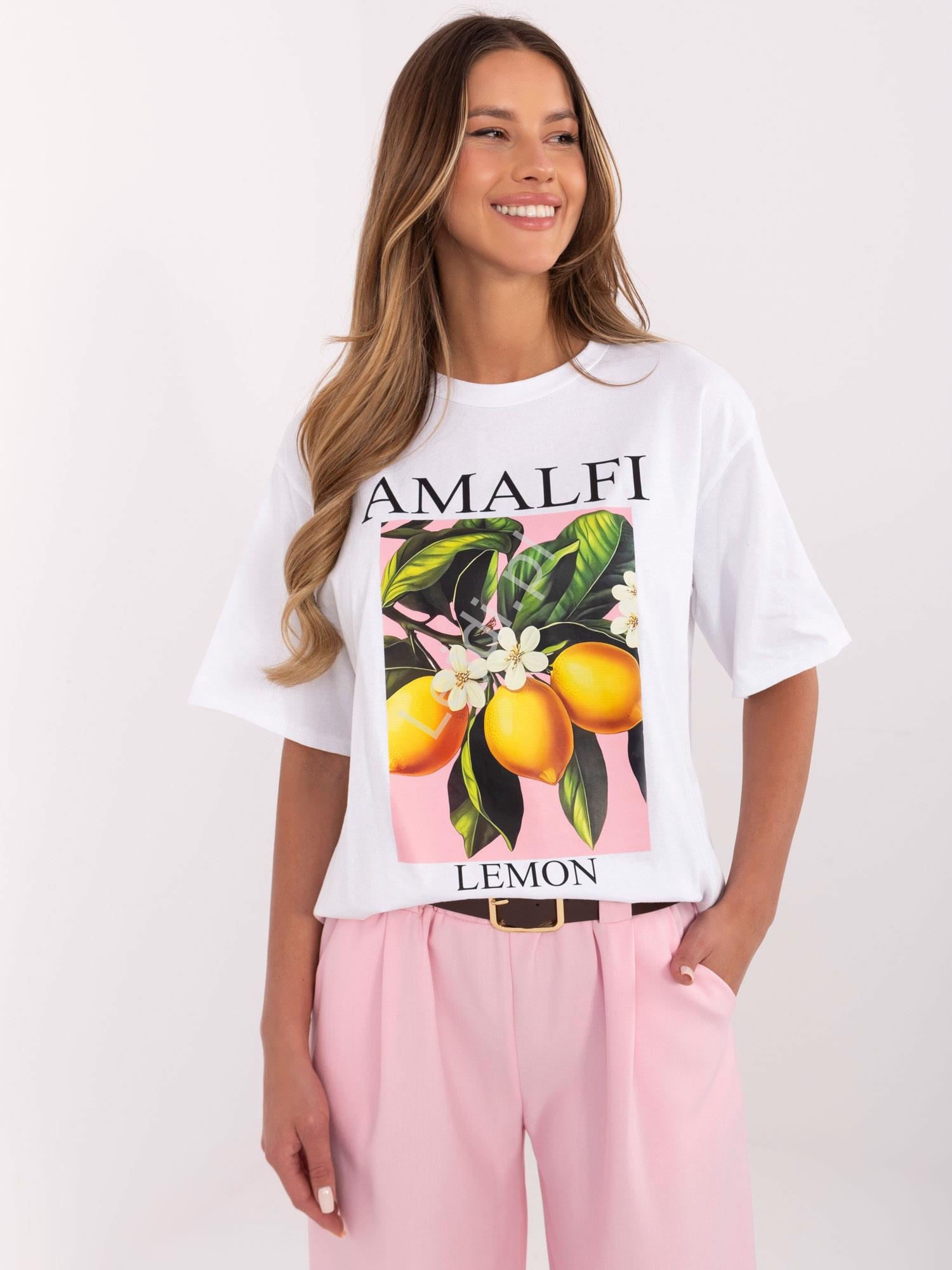 Image of Biały T-shirt damski Lemon Amalfi , tshirt cytrynki