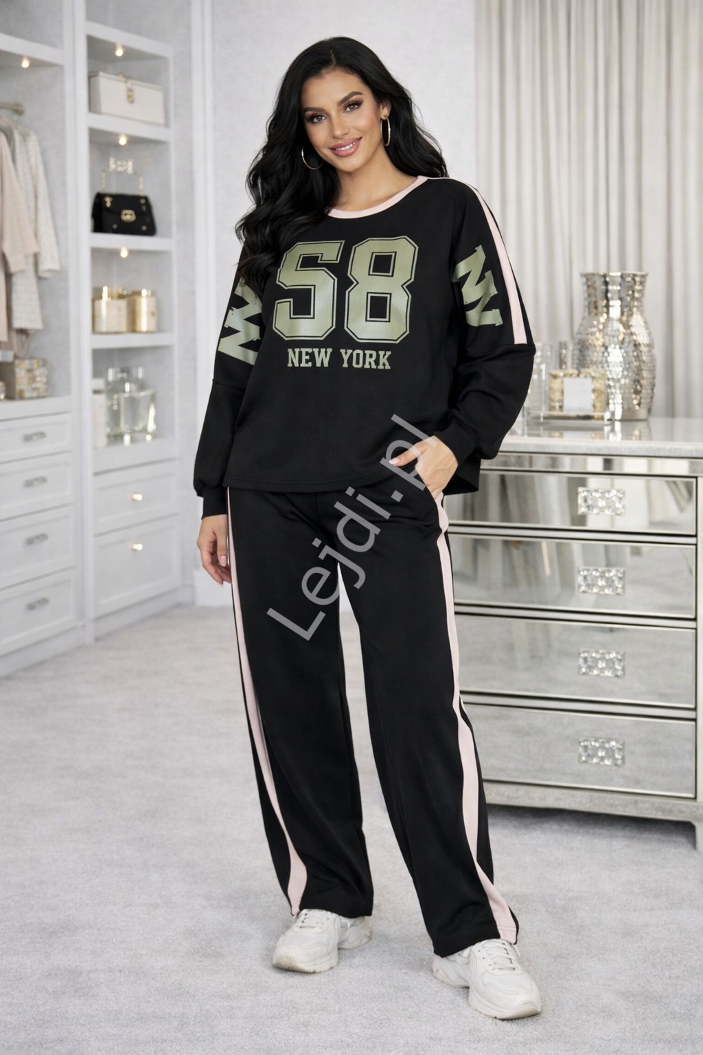 Komplet damski dresowy czarny, dresy damskie  58 New York