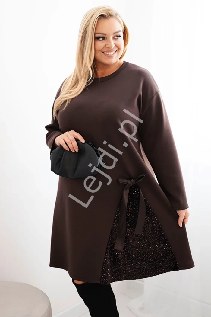 Czekoladowa sukienka Plus Size, klasyczna brzowa sukienka wizytowa