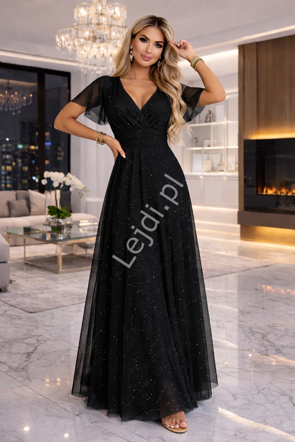 Sukienka na studni�wk�, wesele, sylwestra z brokatem , czarna wieczorowa 635 MELANIA