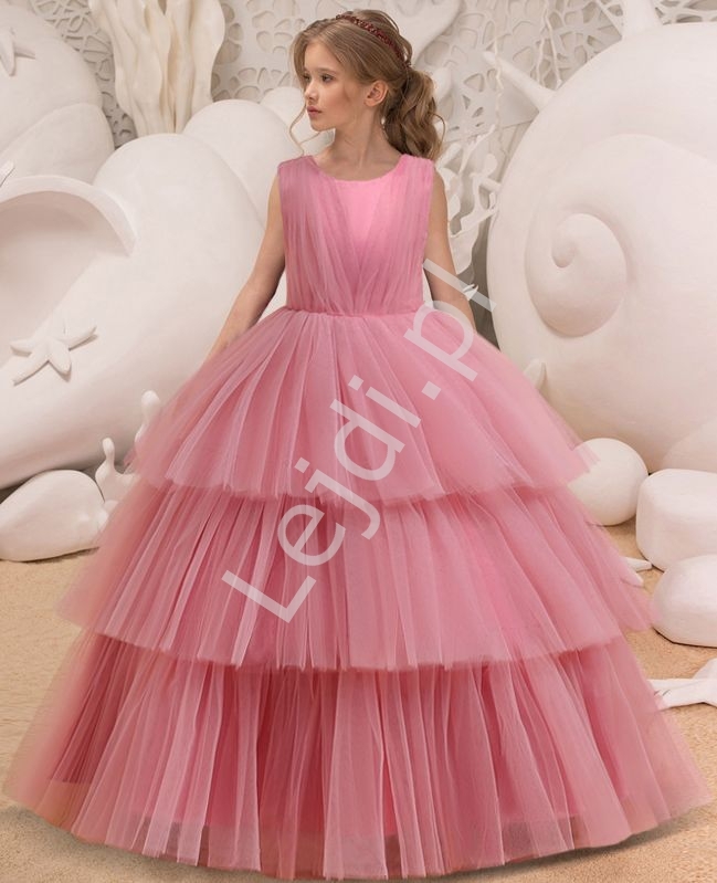 Image of Brudno różowa sukienka dla dziewczynki na komunię, dla małej druhny 288