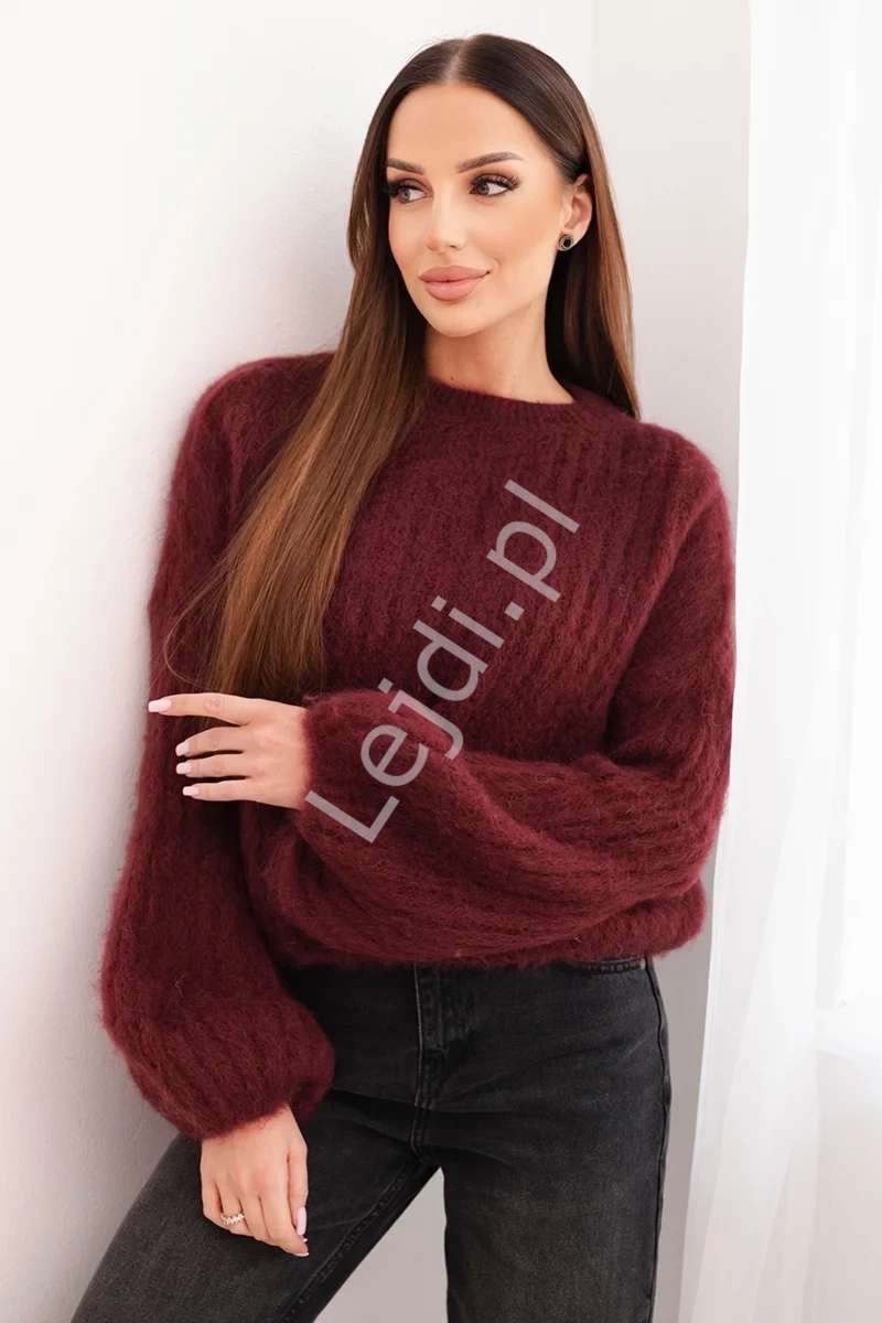 Moherowy sweter dzwonek bordowy BETTER THAN THAT , 60% moher