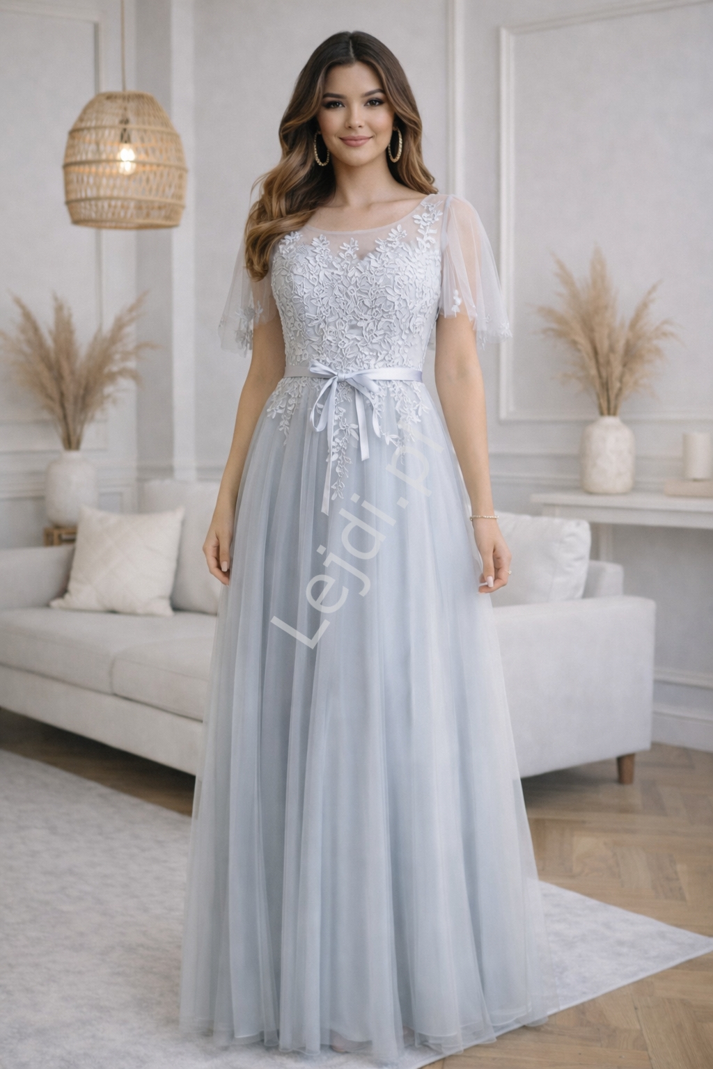 Tiulowa szara sukienka wieczorowa na wesele, na studniówkę nr8