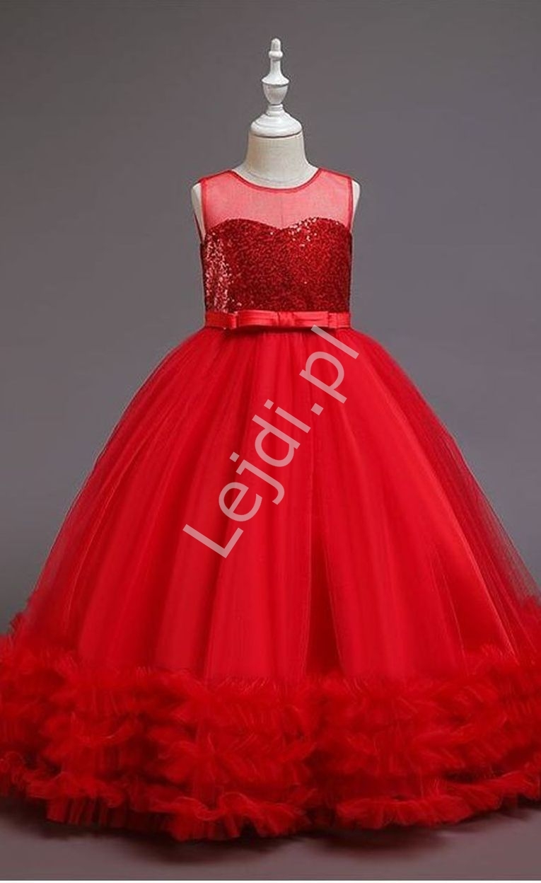 Image of Czerwona suknia dziecięca na wesele, dla małej druhny, balowa suknia dla dziewczynki 271