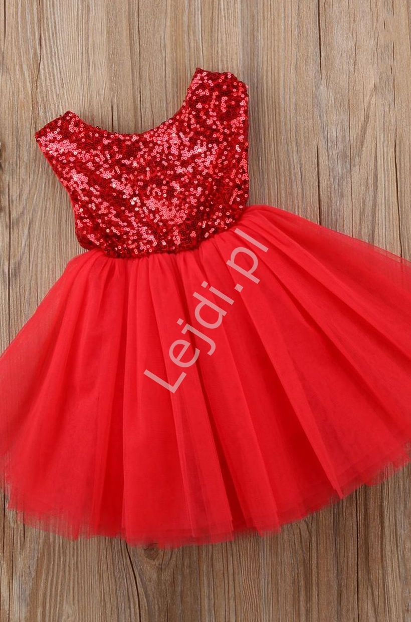Image of Tiulowa sukienka z cekinową górą , tutu dress czerwona 001