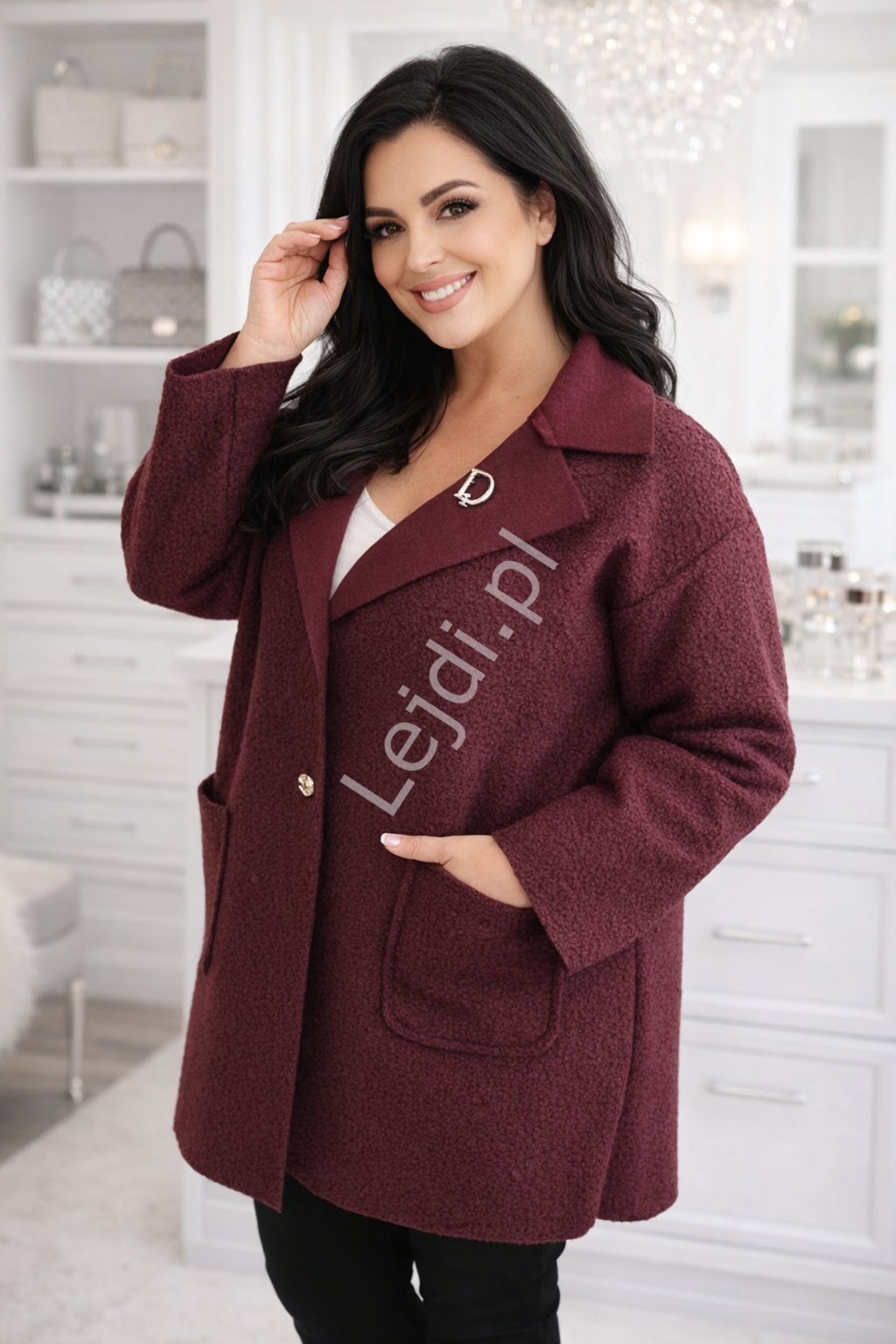Barankowy bordowy p�aszcz Plus size 0257