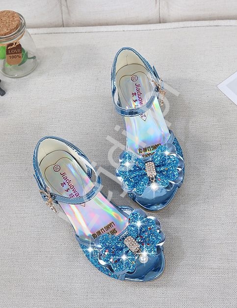 Image of Błękitne brokatowe buty dla dziewczynki z kryształkami sandały dla dziewczynki 1788