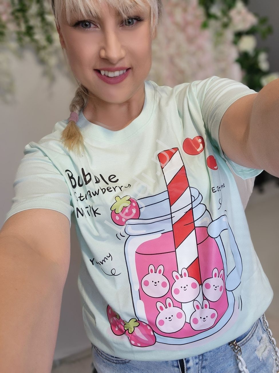 T-shirt damski Bubble strawberry milk shake mięta