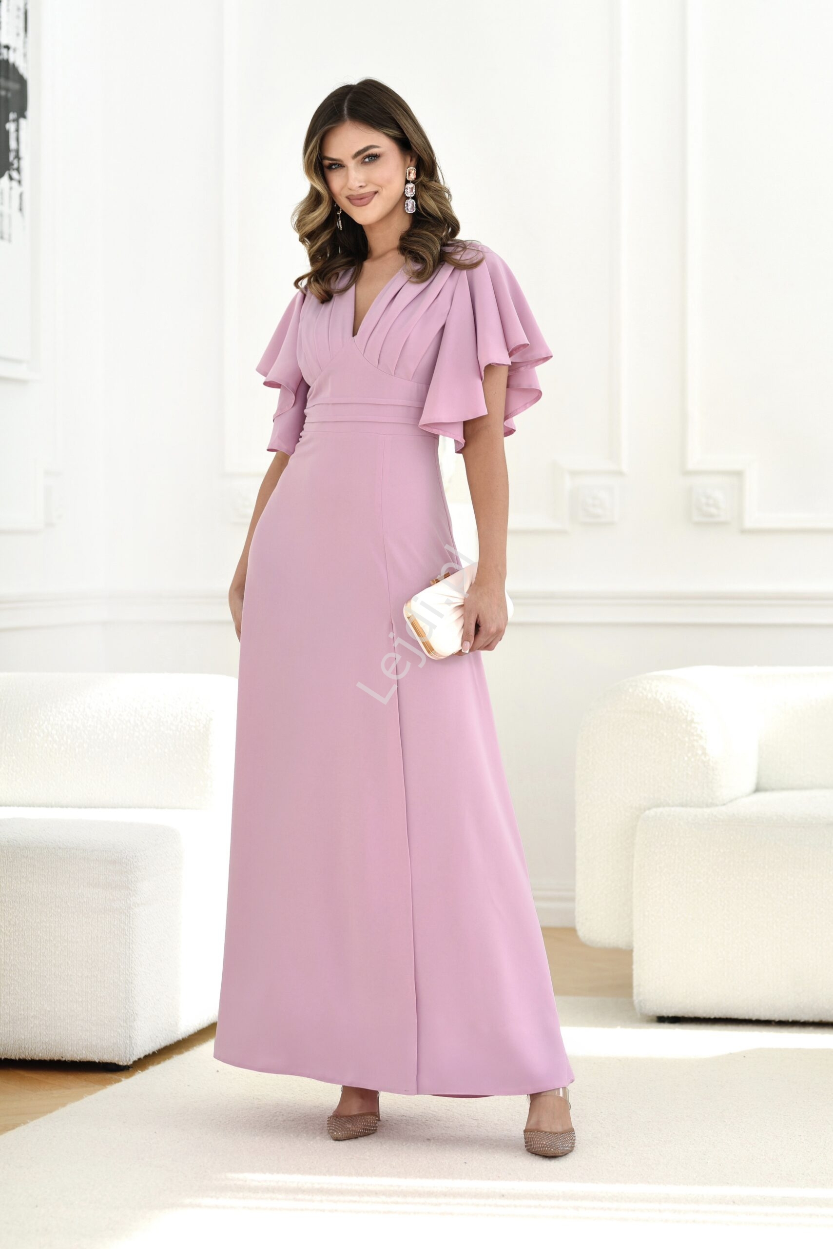 Sukienka rozalia z motylkowymi rkawami pudrowy r