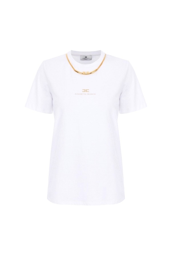 Elisabetta Franchi - Tshirt Z Ozdobnym Łańcuszkiem I Logo