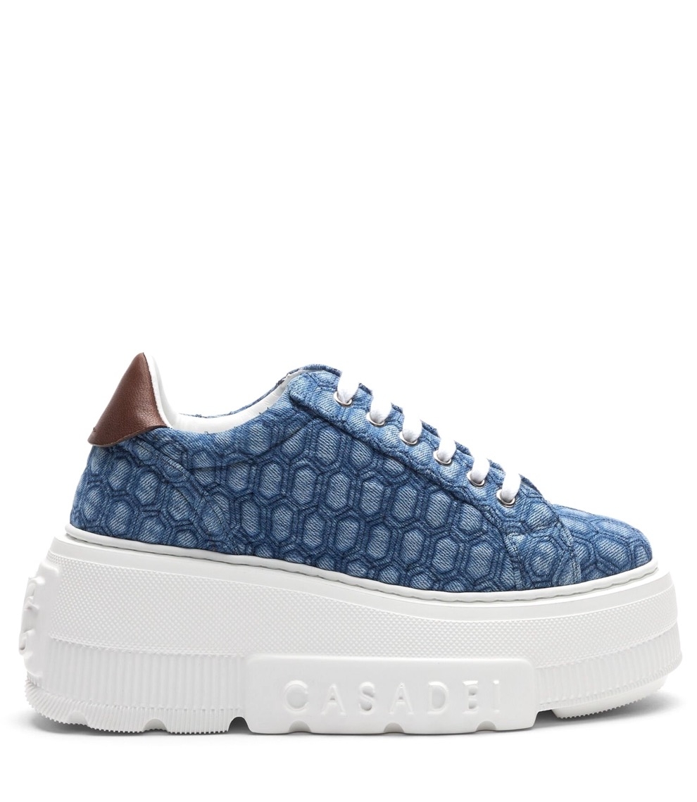 Casadei - Pikowane Jeansowe Sneakersy Na Platformie Z Logo 