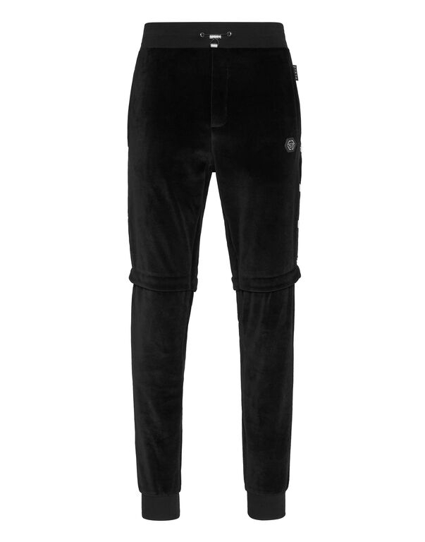 Philipp Plein Men - Welurowe Spodnie Dresowe Z Logo