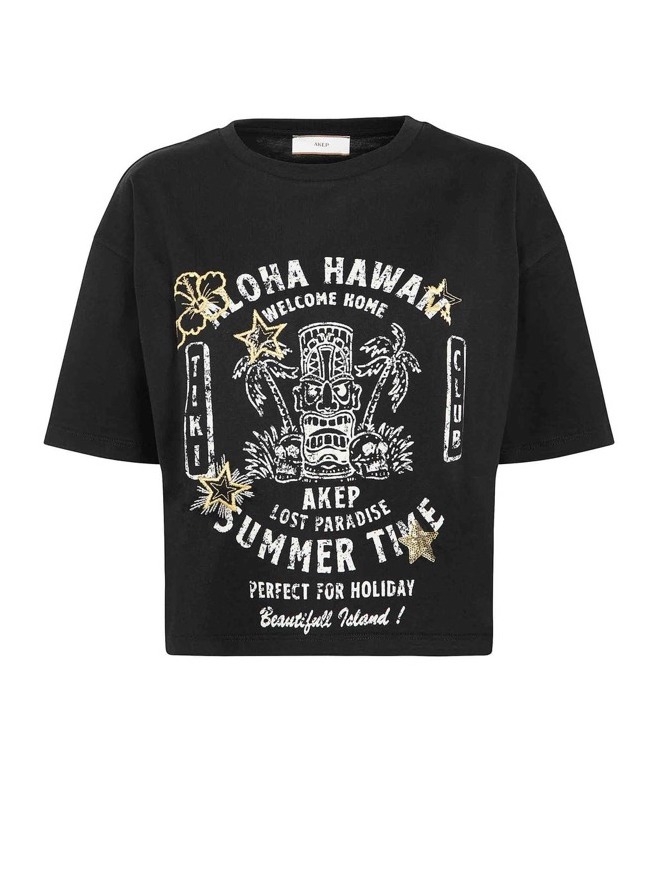Akep - Bawełniany Tshirt Z Modnym Printem