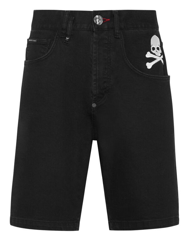 Philipp Plein Men - Spodenki Jeansowe Z Logo