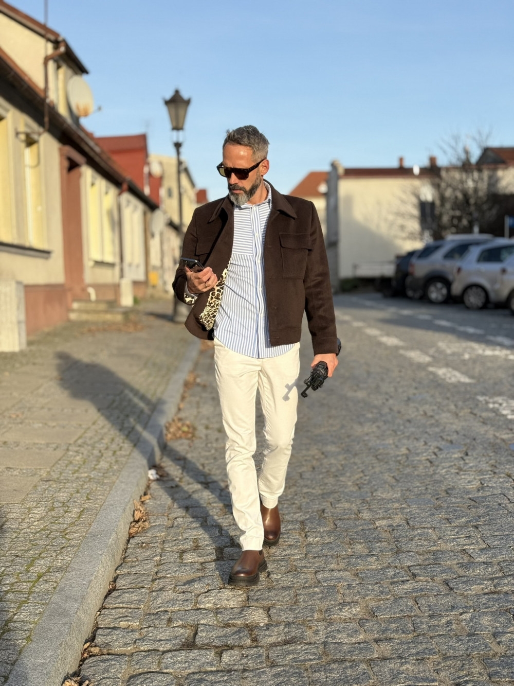 Brązowa kurtka męska jesienno zimowa z wełną