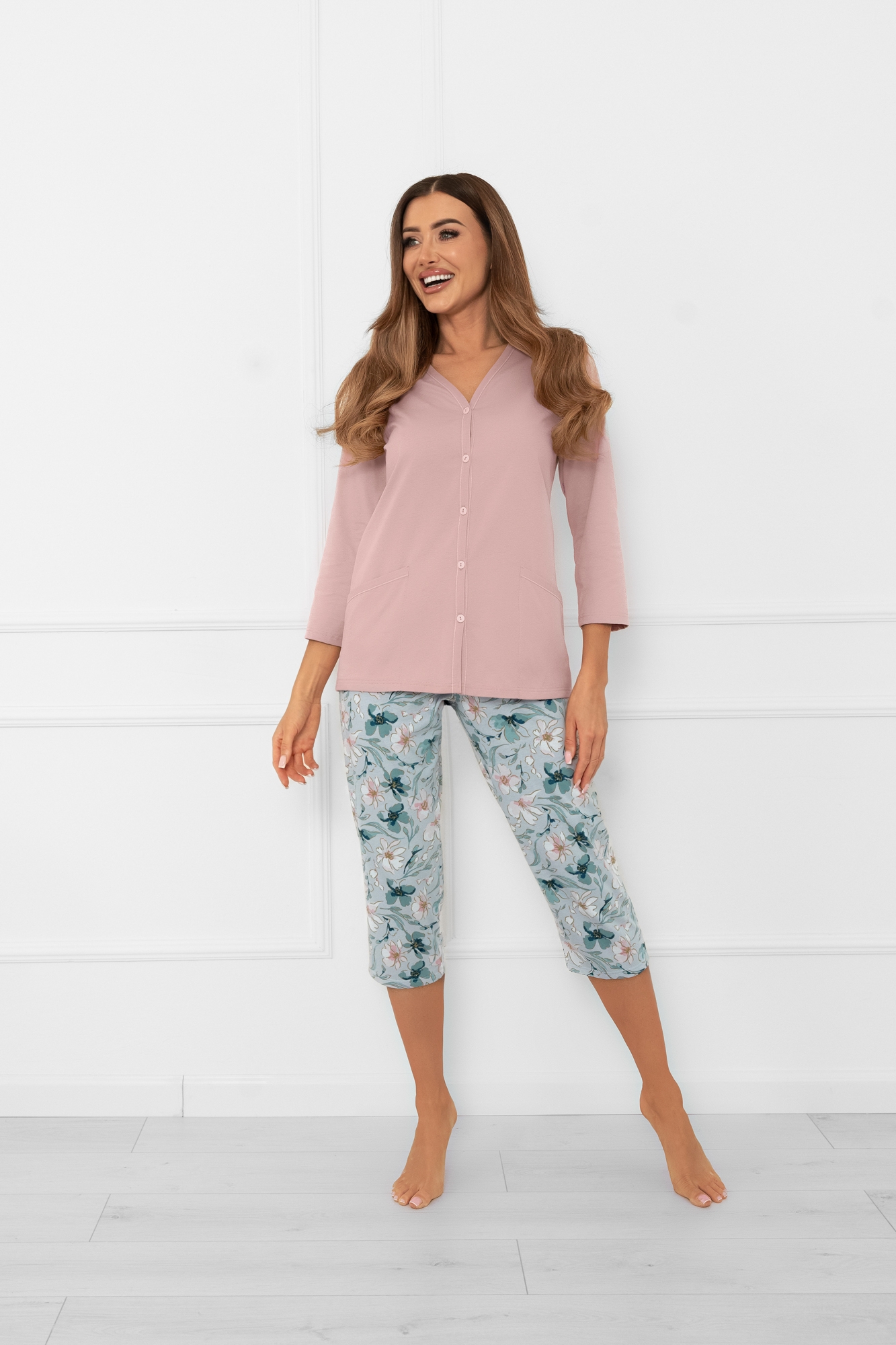 Piżama damska 3/4 rękaw, 3/4 spodnie Sekwoja