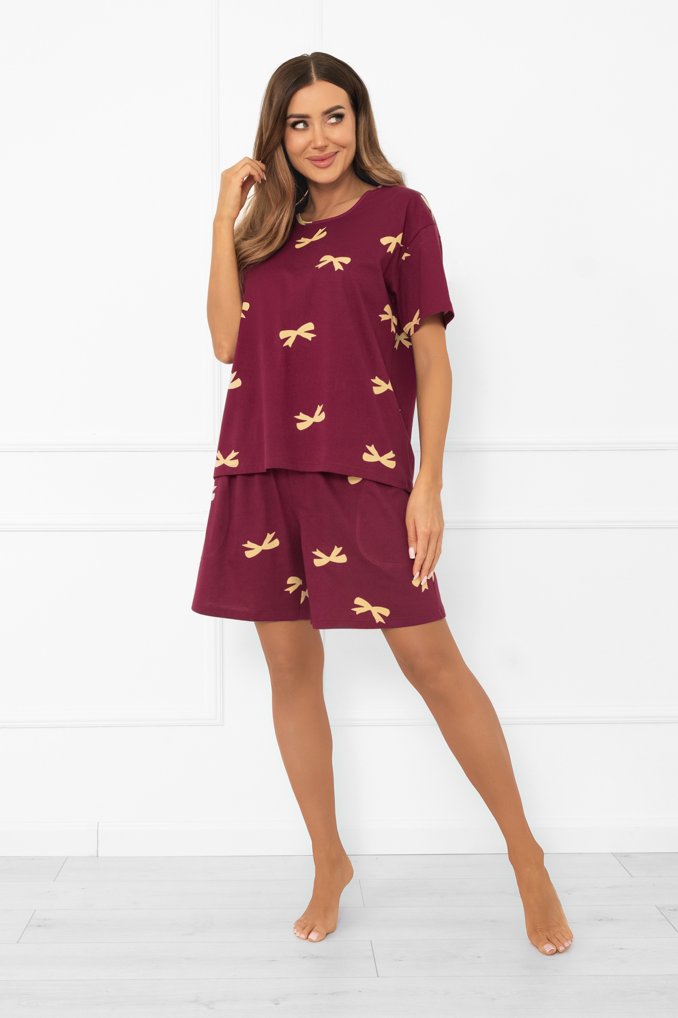 Piżama damska krótki rękaw, krótkie spodnie Kwadro