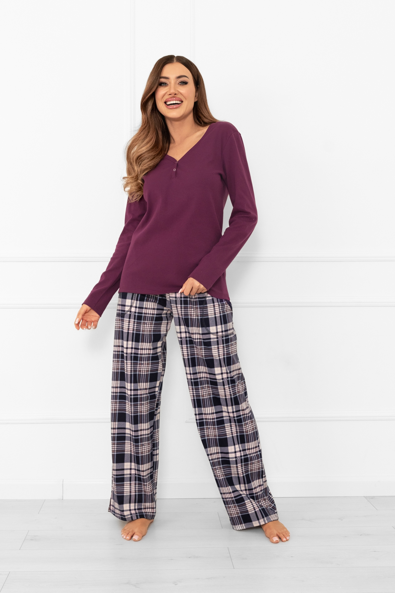 Piżama damska długi rękaw, długie spodnie Donatella