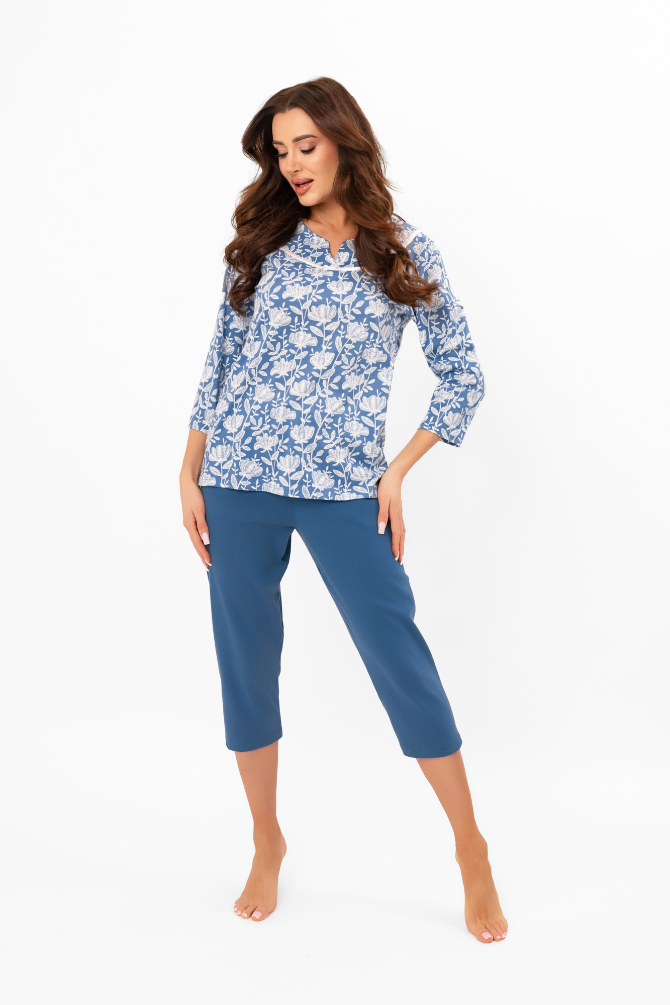 Piżama damska 3/4 rękaw, 3/4 spodnie Bisali