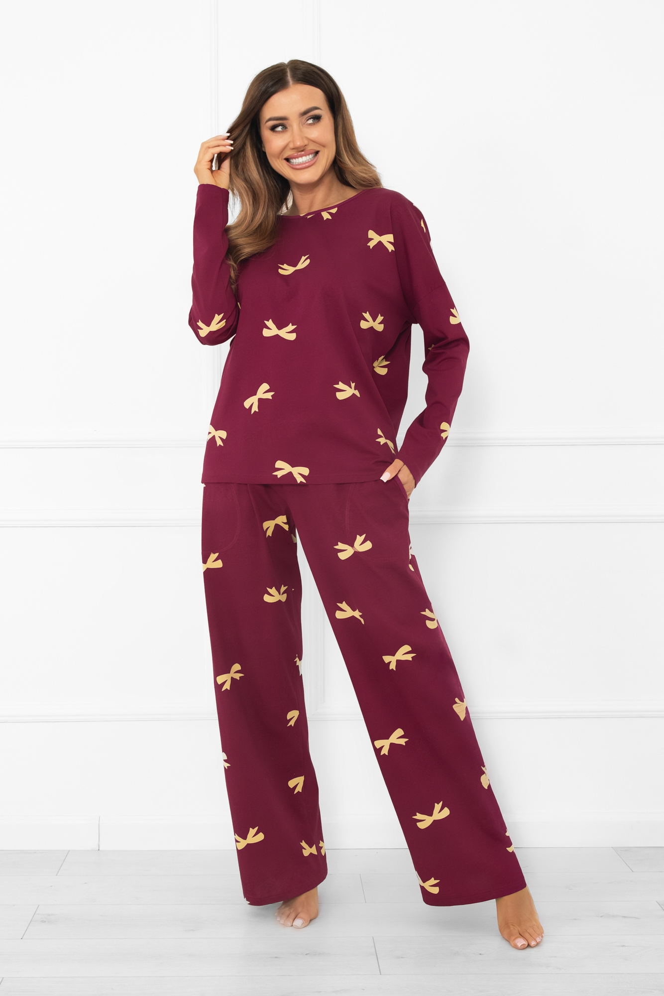 Piżama damska długi rękaw, długie spodnie Kwadro