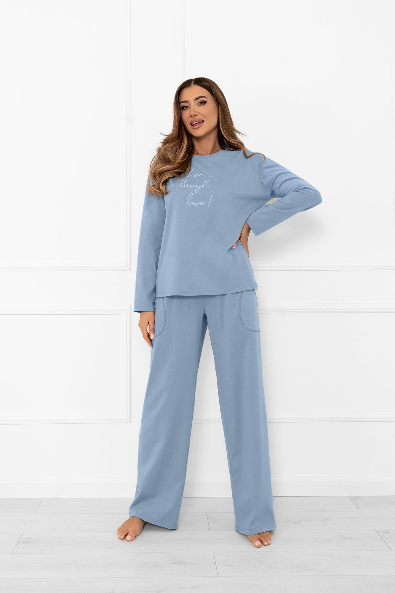 Piżama damska długi rękaw, długie spodnie Ksara