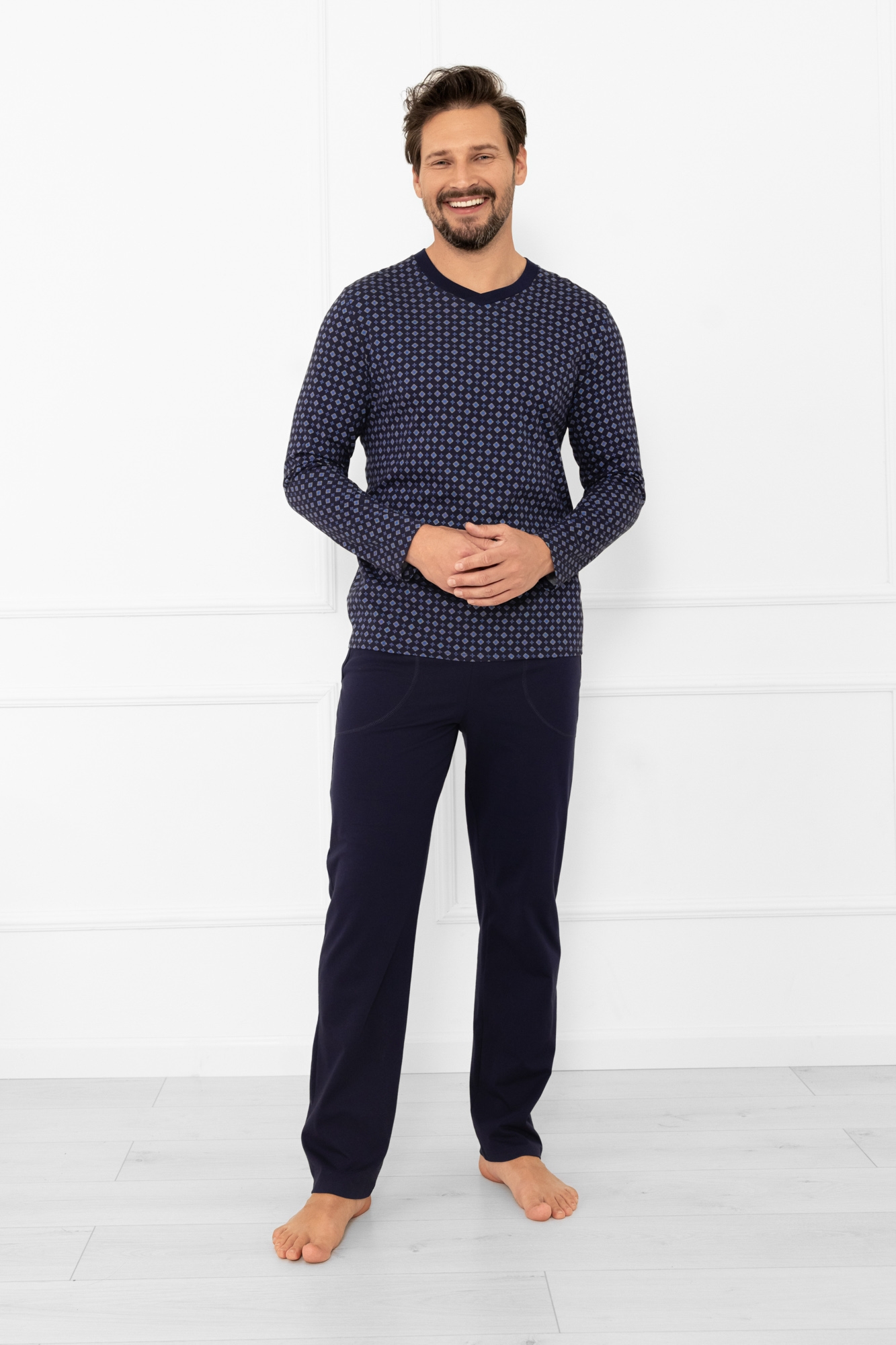Piżama męska długi rękaw, długie spodnie Gerard