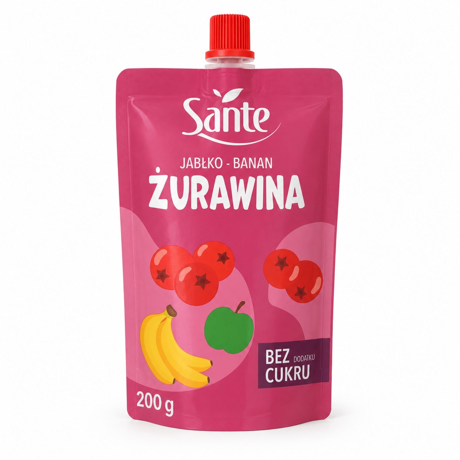 Mus Jabłko Banan Żurawina Bez Dodatku Cukru 200 g - Sante