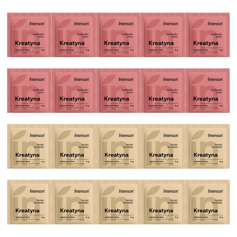 10 x Kreatyna o Smaku Truskawka-Arbuz 4 g  + 10 x Kreatyna o Smaku Mango-Marakuja 4 g - Intenson
