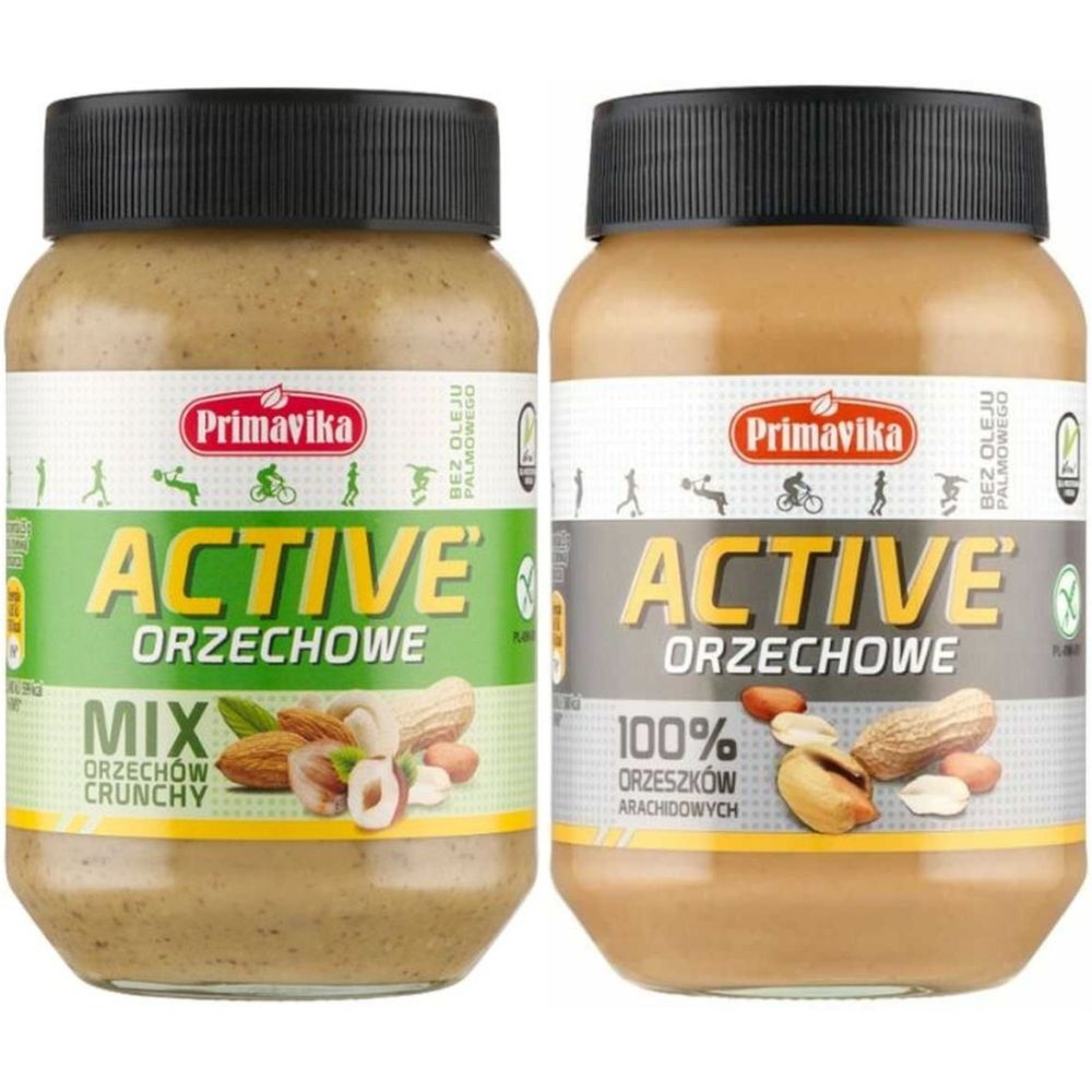 Pasta Orzechowa Active 100% Orzeszków 470 g - Primavika + Pasta Mix Orzechów ACTIVE Crunchy 470 g - Primavika