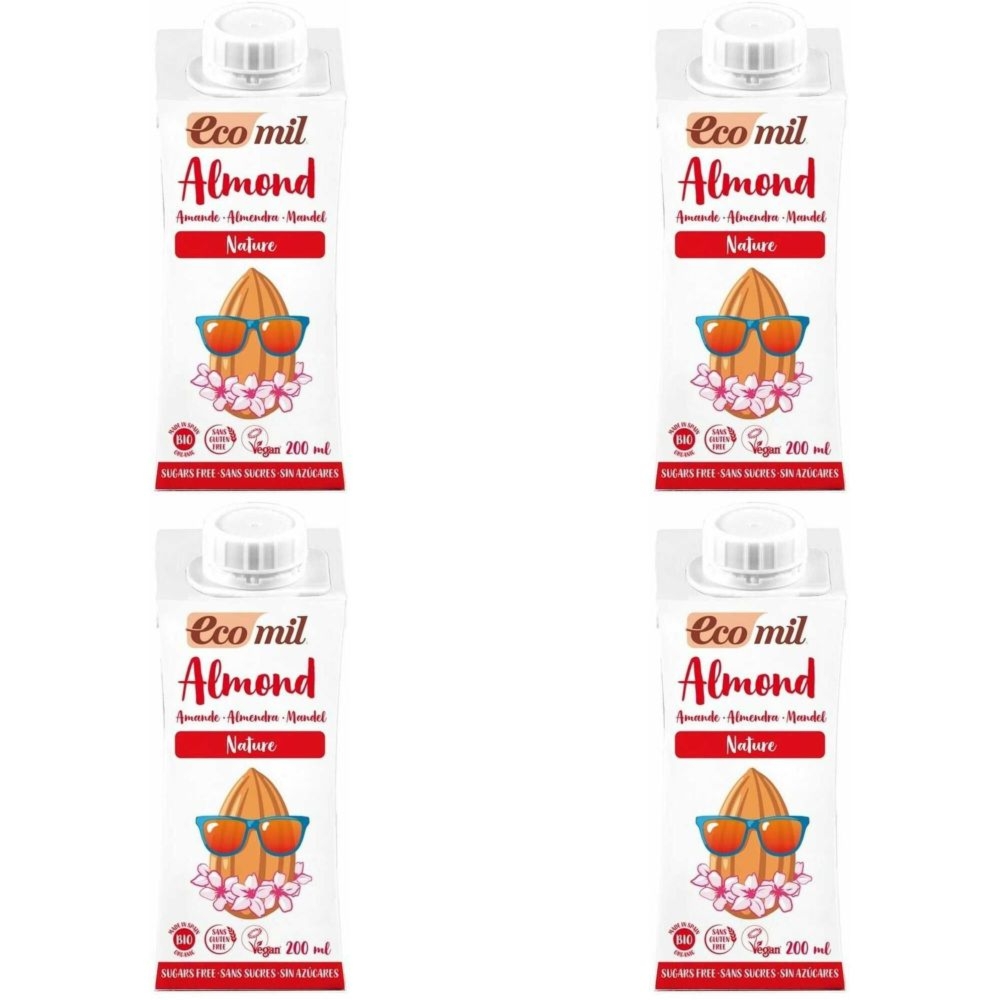 4 x Napój Migdałowy Bez Dodatku Cukru Bio 200 ml - Ecomil