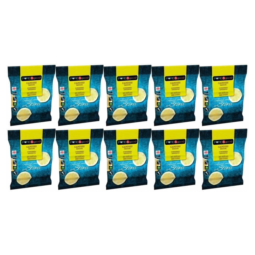 10 x Cukierki Cytrynowe ze Stewią Bez Cukru 50 g - Pure Good